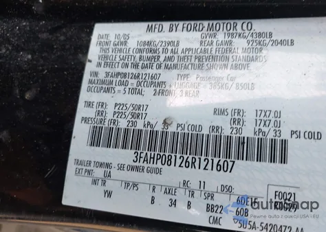 2006 Ford Fusion Sel from USA, damaged, VIN 3FAHP08126R121607